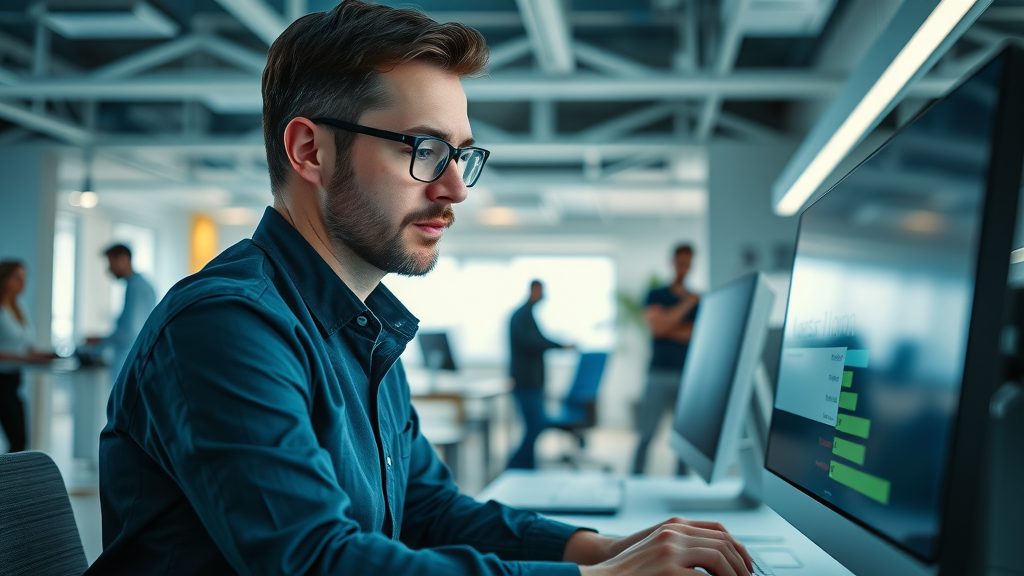Nonprofit staff transition: project manager updating digital transition timeline for volunteer to paid staff process
