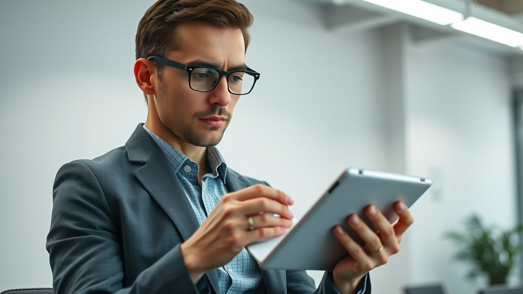 HR specialist analyzing resumes on a digital tablet for nonprofit talent acquisition
