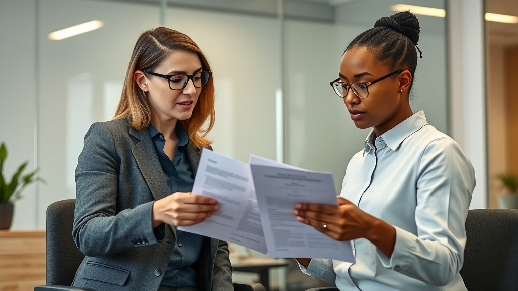 Transition to paid staff: HR specialist reviewing contracts with volunteer for a seamless transition in nonprofit organization