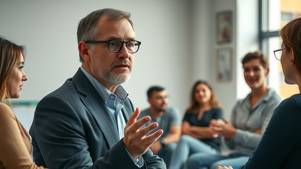 Nonprofit manager addressing team about transition plan mistakes in nonprofit staff transition meeting