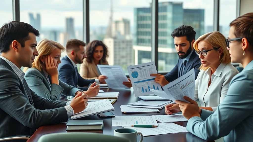 Nonprofit board reviewing urgent financial documents - financial risk management nonprofit