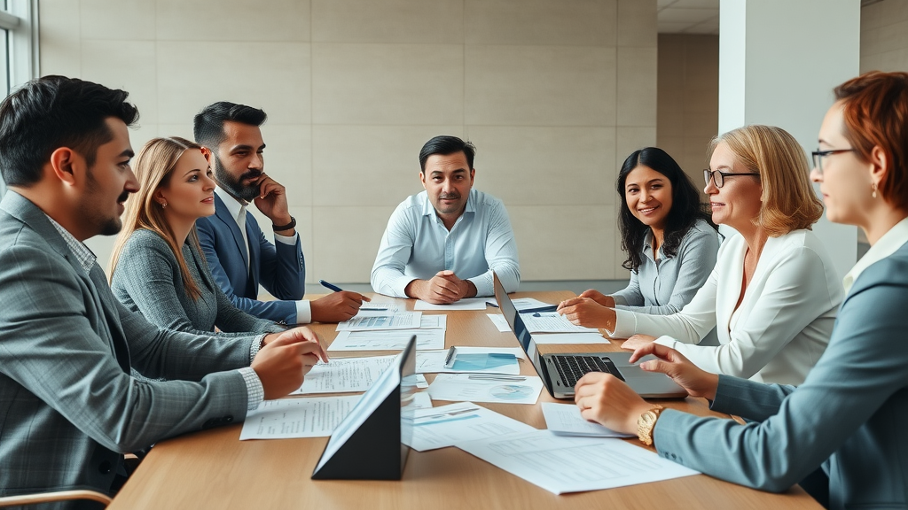 Insightful nonprofit board meeting with diverse professionals discussing financial accountability nonprofits and reviewing financial documents in a modern conference room