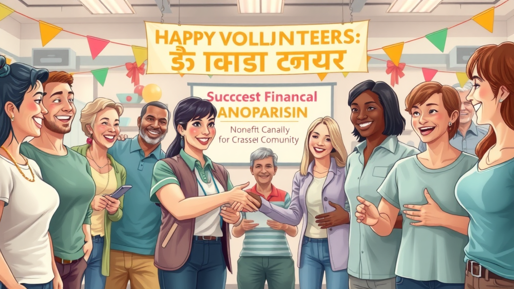 Celebratory nonprofit event with happy volunteers and donors recognizing the success of financial transparency nonprofits