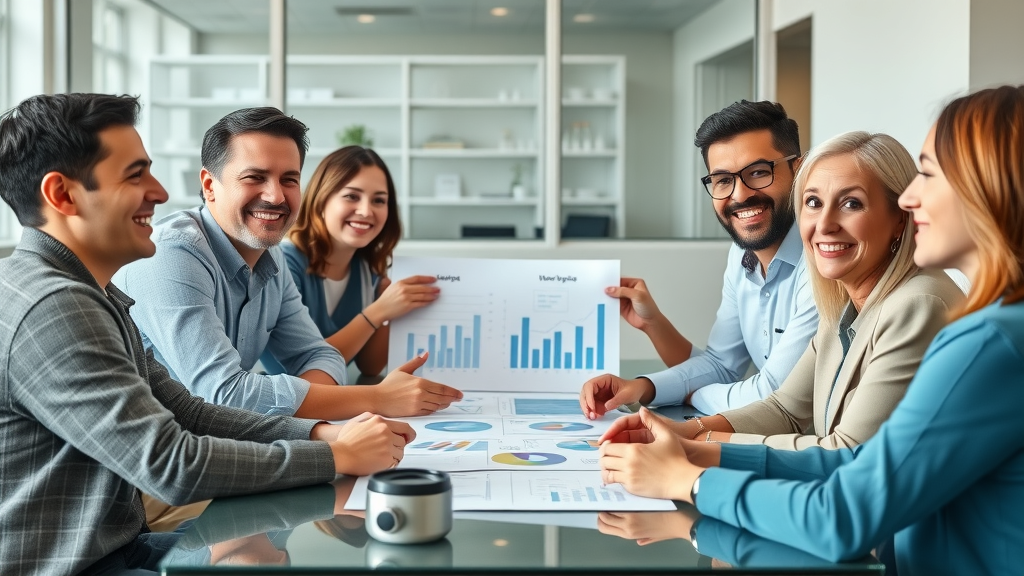 engaged nonprofit team collaborating to streamline financial reporting nonprofit organizations process, financial charts, clean office, highly detailed, bright lighting, shot with a 28mm lens.