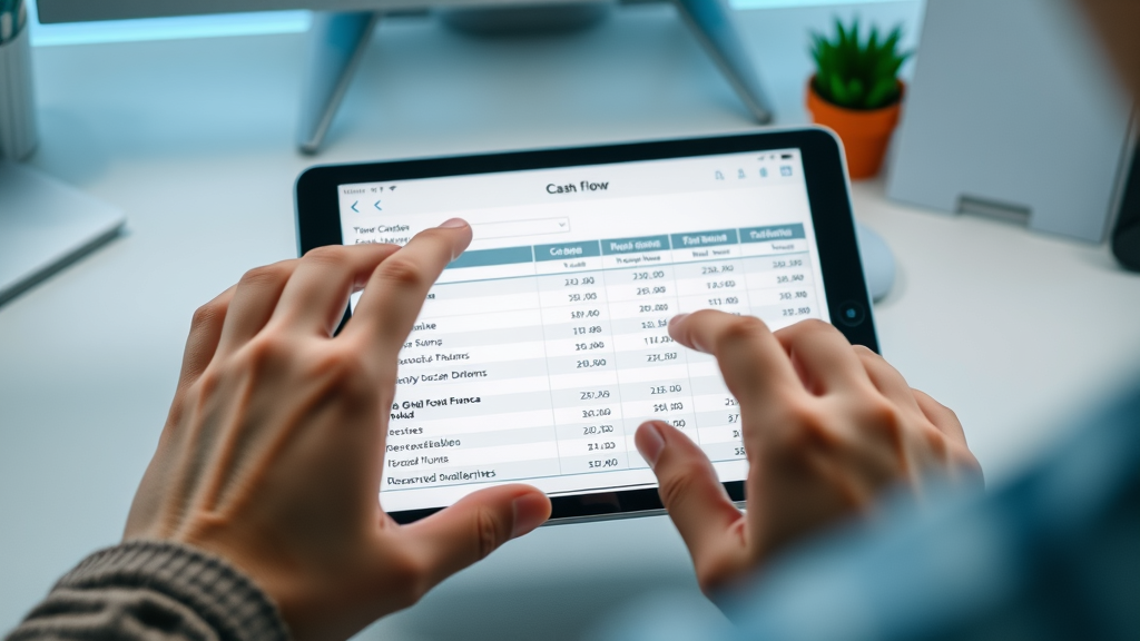 Tablet displaying a detailed nonprofit cash flow statement highlighting revenue streams, cash reserves, and restricted funds
