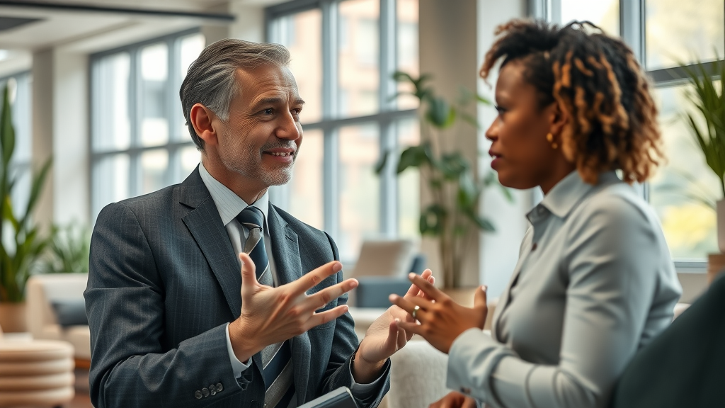 mental health resources for employees in a corporate breakroom, HR leader in discussion