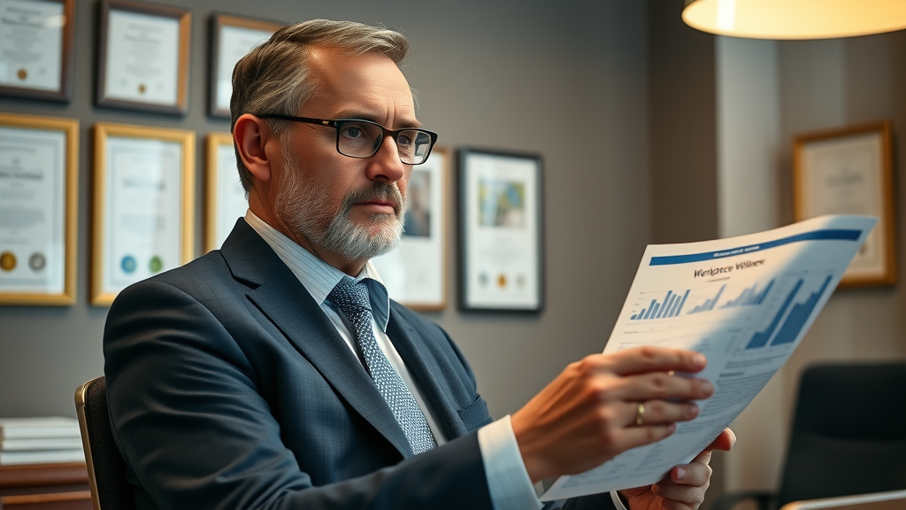 senior HR leader summarizing workplace wellness results digital report certificate awards employee health progress workplace wellness programs