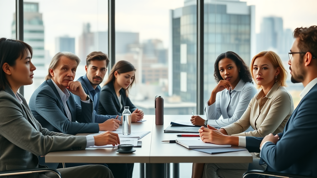 mental health in the workplace diverse group solemn expressions modern office