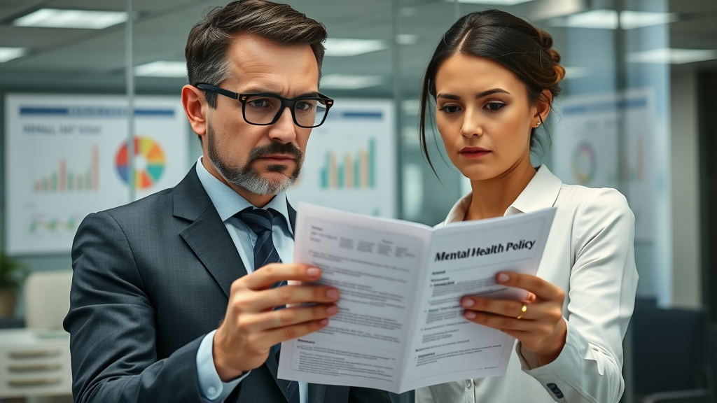 CEO and HR reviewing mental health policy workplace mental health