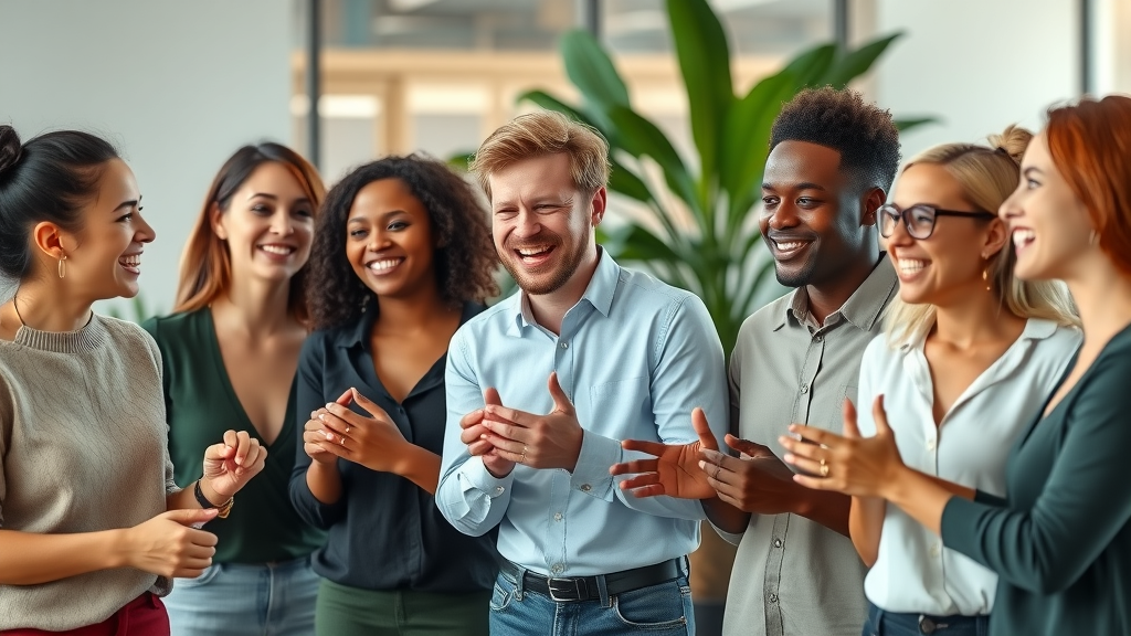 professional diverse office team participating in a workplace wellness program, happy and engaged, modern open-plan office, workplace wellness statistics context