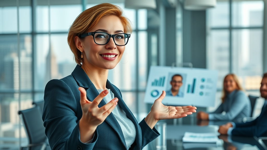 motivated businesswoman presenting a workplace wellness program strategy in a corporate boardroom, workplace wellness statistics presentation