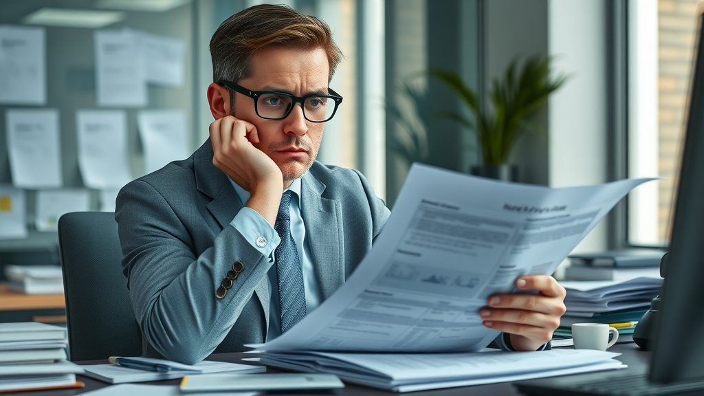 thoughtful HR executive reviewing failed workplace wellness reports, pitfalls of workplace wellness program implementation