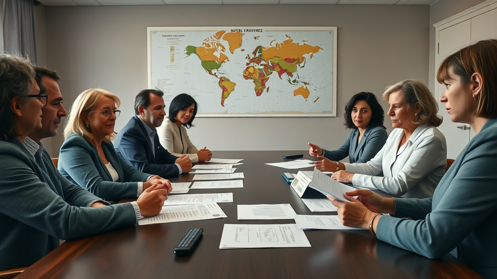 professional nonprofit board reviewing governance documents, nonprofit board governance, classic boardroom