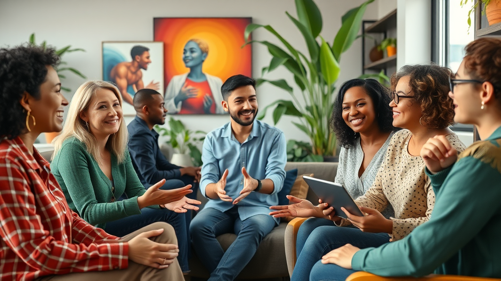 culturally diverse team in a vibrant lounge discussing inclusivity and retention, employee retention strategies at work