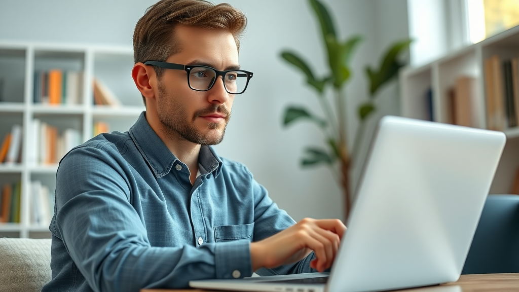 employee engaged in online training session for career and retention, home office with career development visible