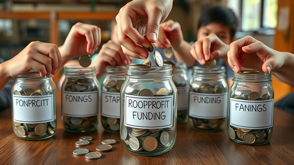 multiple hands contributing to various revenue streams for nonprofit financial stability