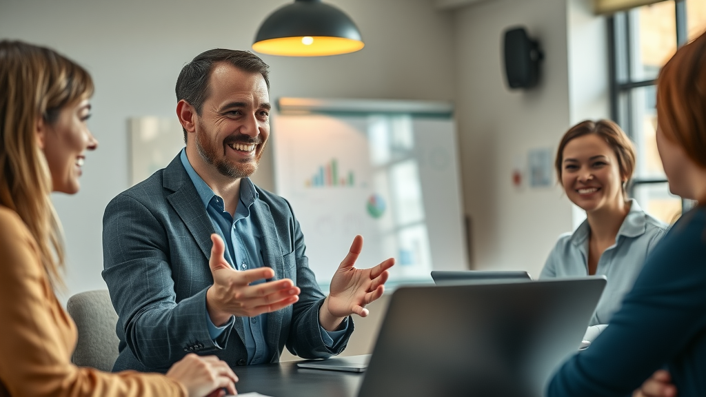 Experienced consultant guiding nonprofit leaders in a strategic technology discussion, helping overcome digital transformation barriers for nonprofits.
