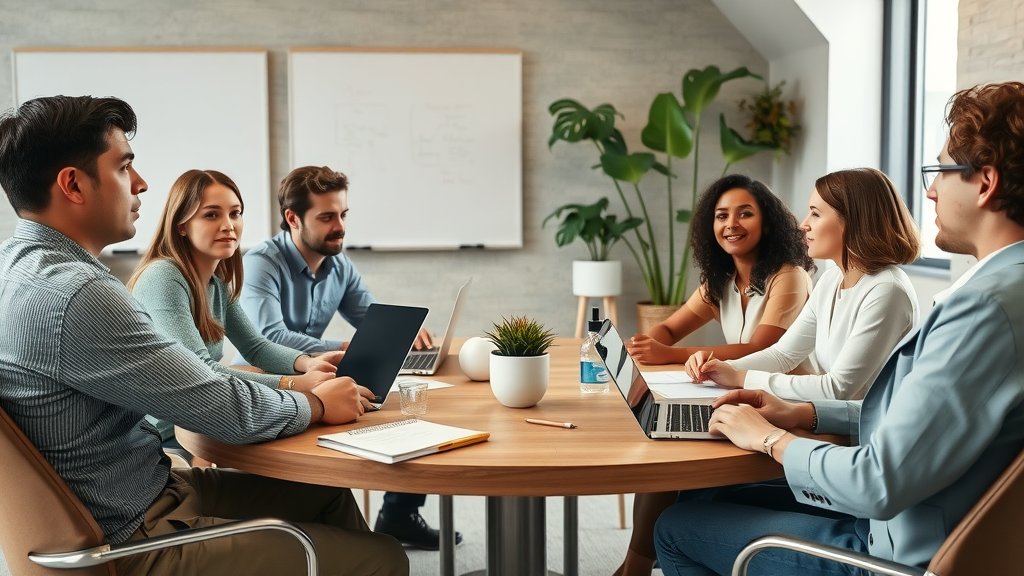 Team brainstorming staff retention and employee retention strategies in modern office