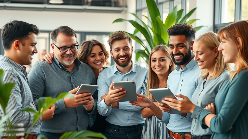 Motivated workforce collaborating, sharing ideas for staff retention in modern workspace