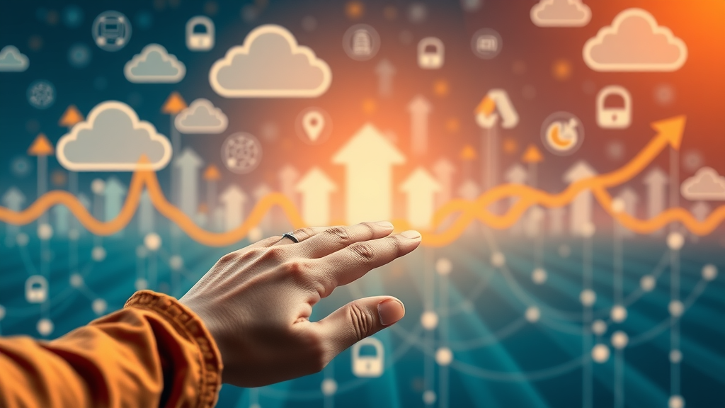 Infographic-style illustration showing the journey of digital transformation in nonprofits with digital tools like cloud computing, data analytics, and fundraising platforms.
