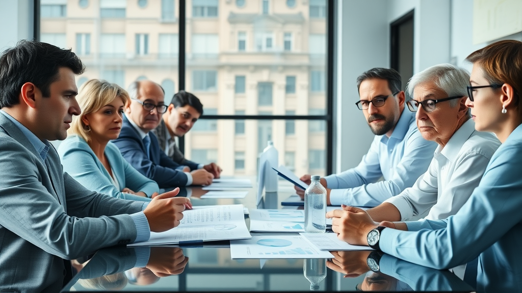 Concerned nonprofit board members reviewing financial documents, nonprofit financial management