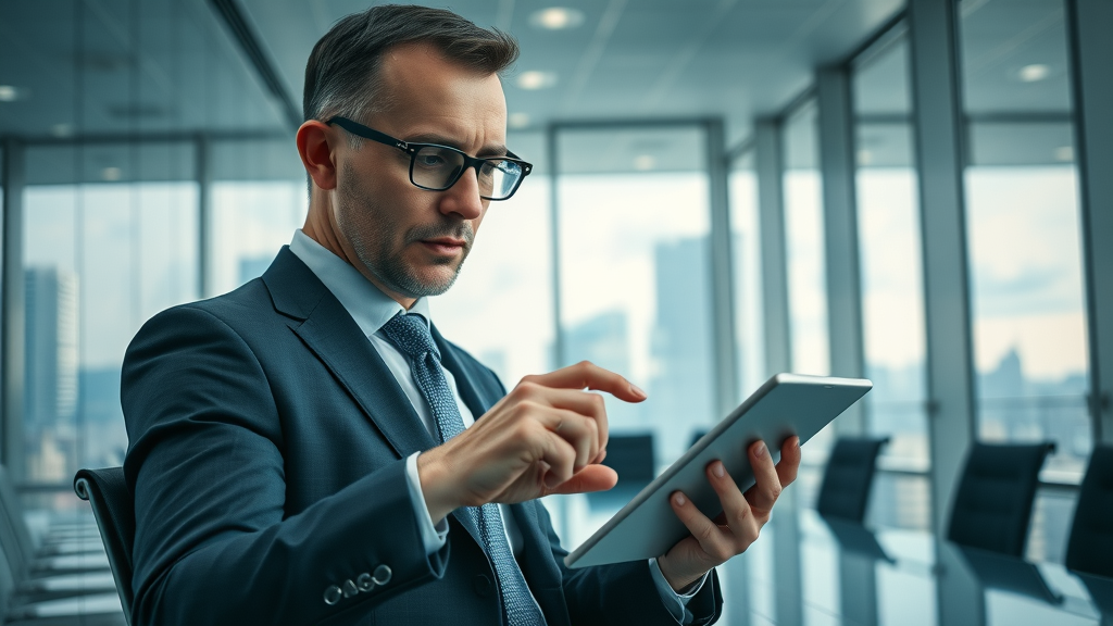 financial advisor analyzing the cost of staff turnover reduction with digital tablet in corporate boardroom