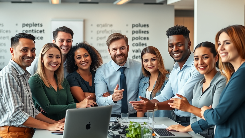 diverse team collaborating in positive company culture to reduce staff turnover