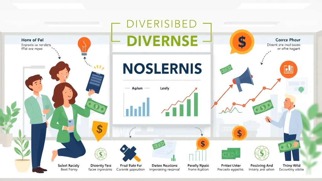Modern infographic showing diversified nonprofit revenue streams, sustainability in nonprofits, money charts and partnership icons