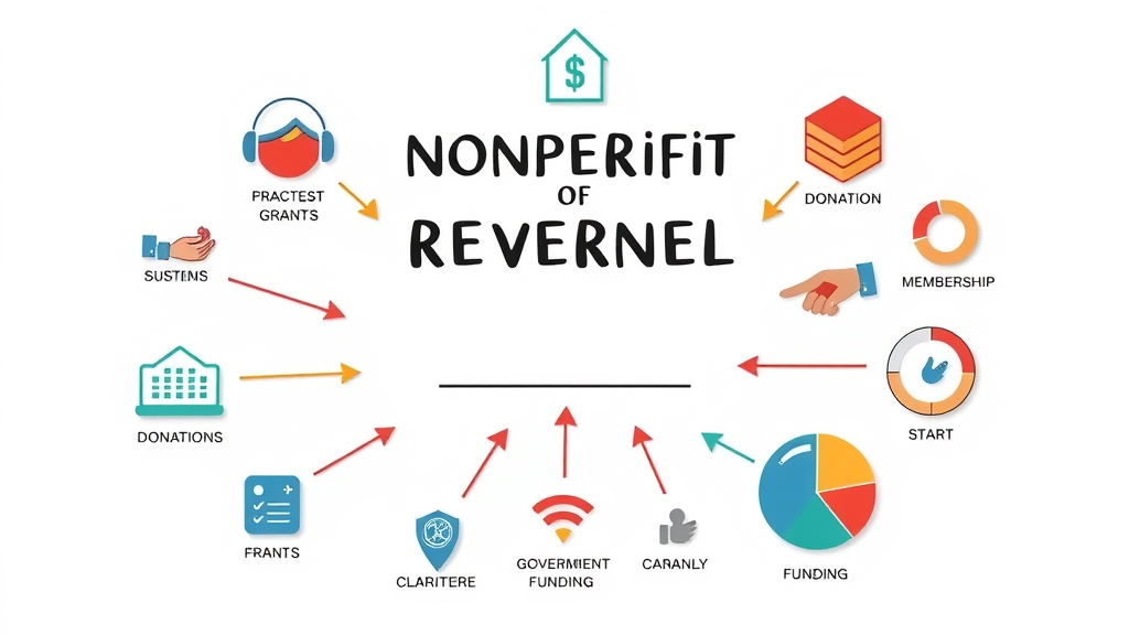 Infographic showing diverse nonprofit revenue sources such as grants and donations, vital for nonprofit budgeting strategies.