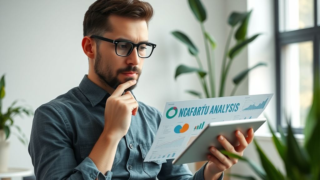 Nonprofit data analyst reviewing analytics charts for digital strategy performance