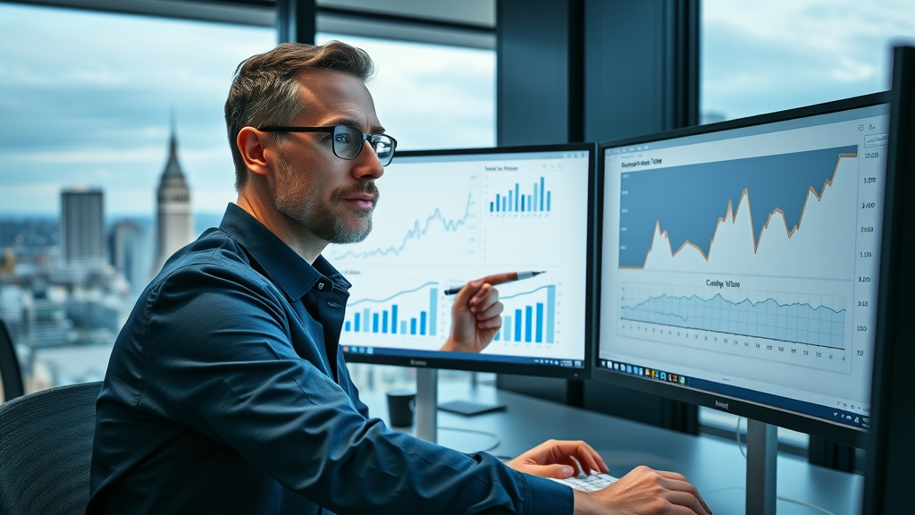 Analyst reviewing retention and churn rate graphs to measure retention rate improvement