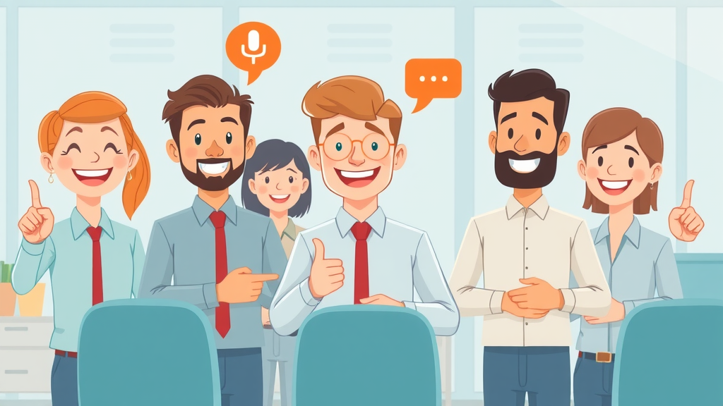 Volunteer communication best practices infographic with clear icons, friendly avatars, and hands passing messages in a modern office setting.