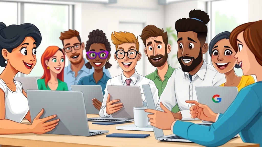 Nonprofit staff using Google Workspace cloud applications in an engaging office environment for nonprofit cloud solutions