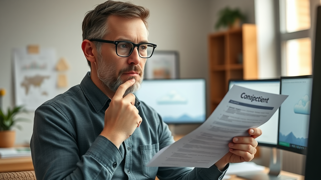 Thoughtful nonprofit manager planning and evaluating strategies for successful cloud adoption