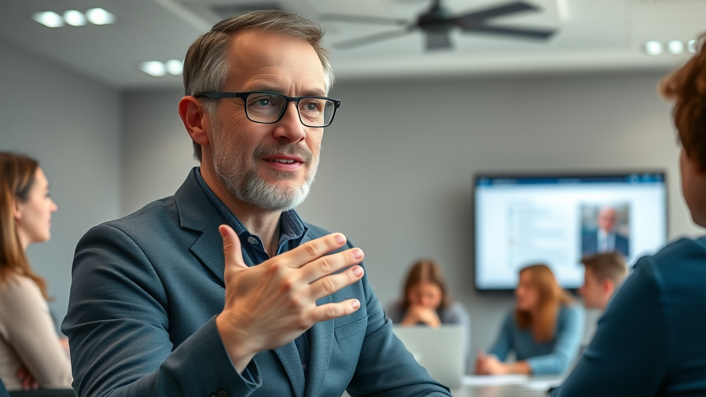 Supportive nonprofit team leader encouraging staff during digital cloud adoption transition