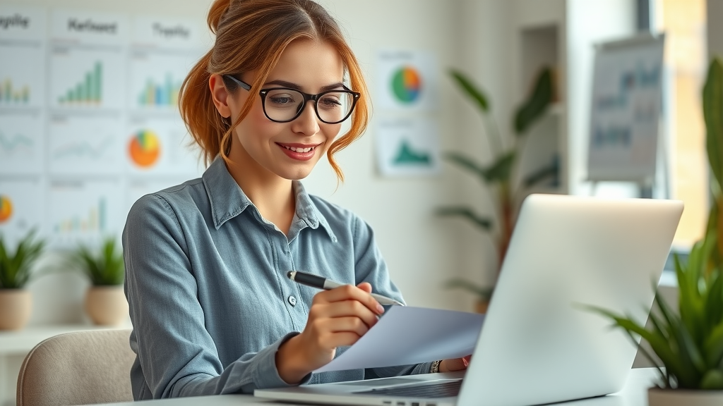Confident accountant reviews nonprofit financial plan and financial management system