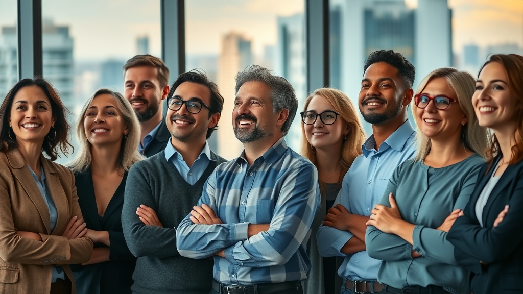Diverse nonprofit professionals united, confident about the financial future of their organization