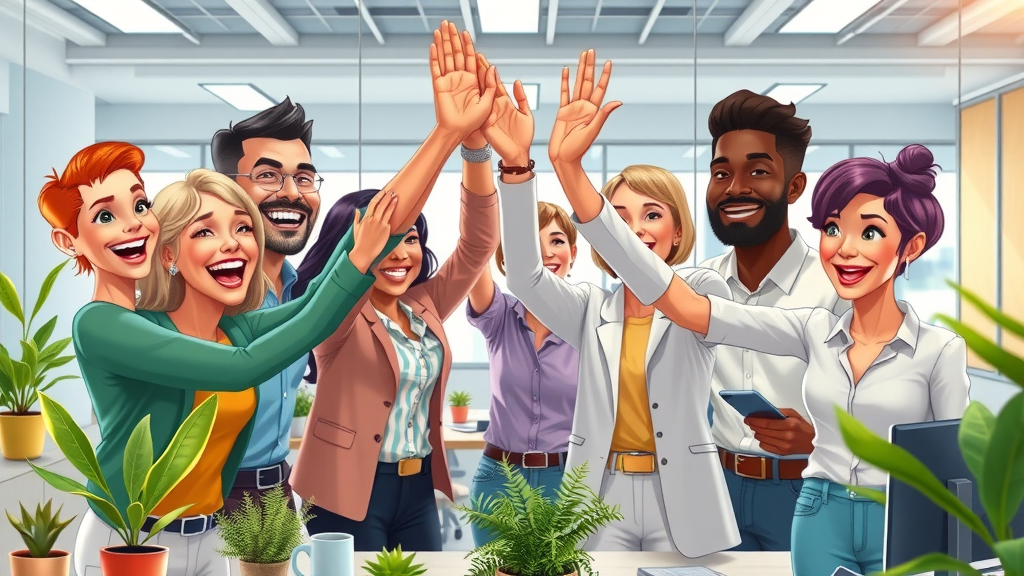 employee retention diverse team high-fiving after project success