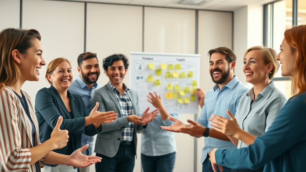 improve employee satisfaction enthusiastic team feedback workshop bright office