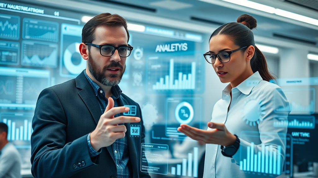 Nonprofit decision makers using high-tech analytics dashboard for data management