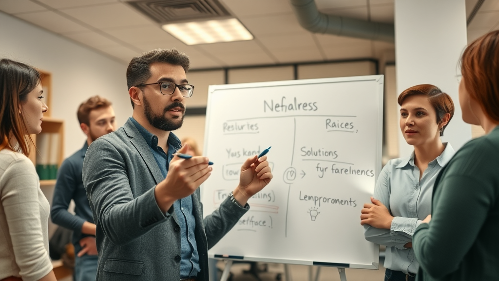 Nonprofit manager problem-solving data management with colleagues