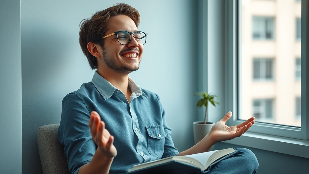 Relieved nonprofit executive practicing mindfulness, demonstrating stress management as part of effective nonprofit leadership skills