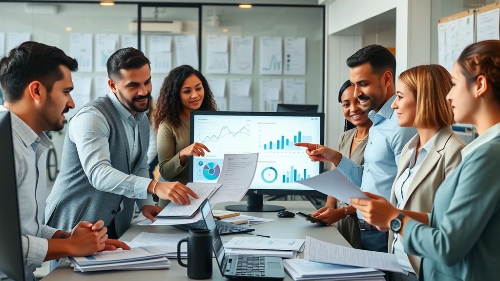 Impact of AI on Nonprofits - nonprofit organization team collaborating on AI strategy with digital devices and AI charts in modern nonprofit office