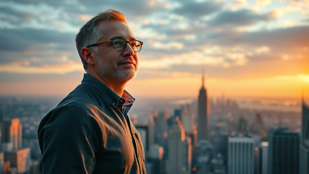 Visionary nonprofit leader looking toward future, hopeful about AI-powered transformation for nonprofits and social good