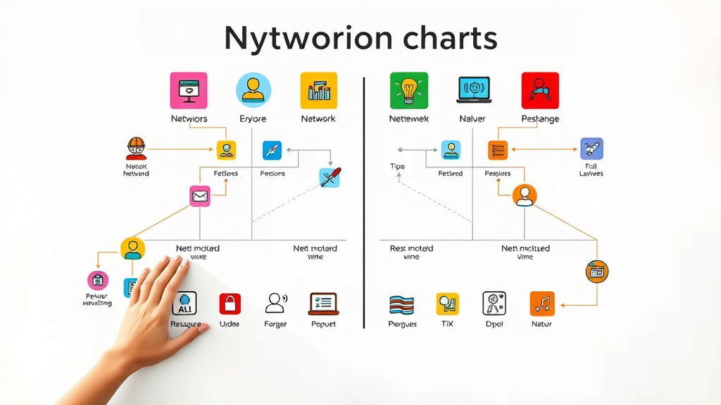 comparison chart visualizing collaborative networks and networking models, icons for each type, colorful graphic