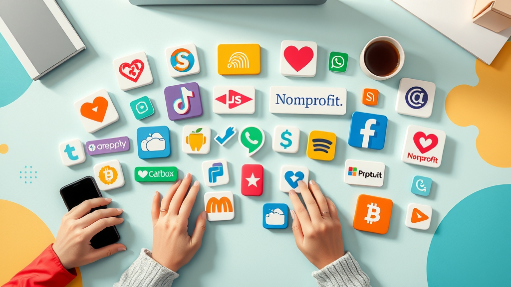 Colorful display of top nonprofit marketing and fundraising tool logos including Bloomerang, Classy, Buffer, Mailchimp, and Double the Donation.