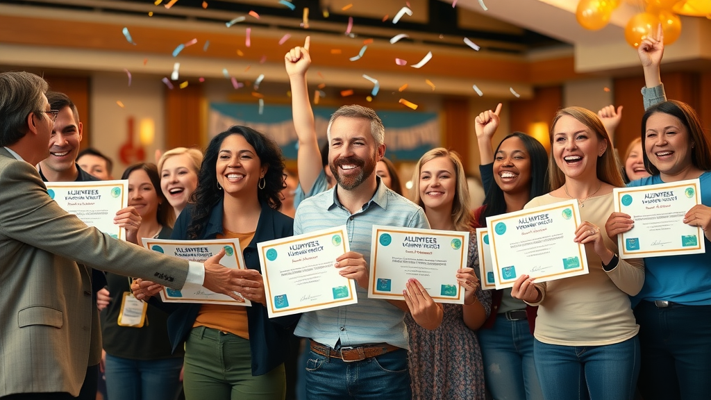 Volunteers receiving recognition at a ceremony, volunteer impact measurement at nonprofit events