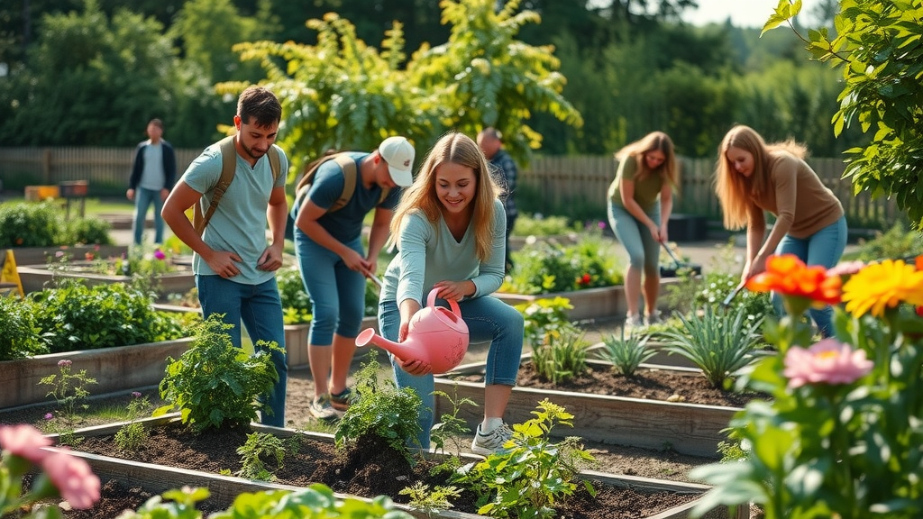 Motivated volunteers measuring volunteer impact by planting a community garden