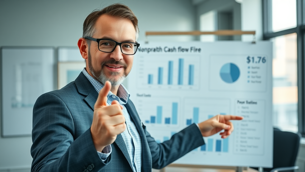 Nonprofit cash flow management consultant explains cash flow charts and management strategies to a team