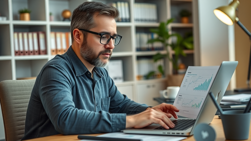 Nonprofit financial manager working on cash flow statements on laptop for nonprofit cash flow management